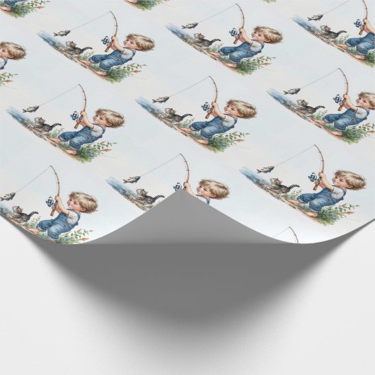 Junge Fischerei mit Kitten Geschenkpapier (Ecke)