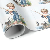 Junge Fischerei mit Kitten Geschenkpapier (Rolleneckpunkt)
