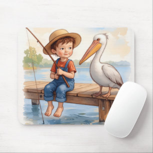 Junge fischt mit einem Pelikan Mousepad