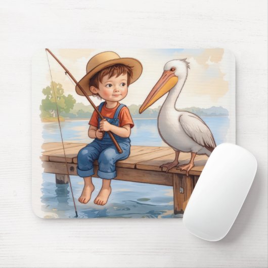 Junge fischt mit einem Pelikan Mousepad (Mit Mouse)