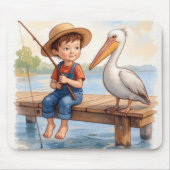 Junge fischt mit einem Pelikan Mousepad (Vorne)