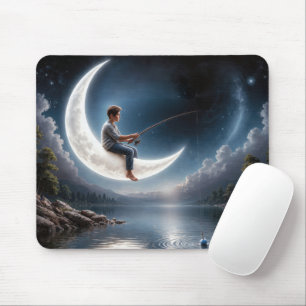 Junge fischt von einem Halbmond Mousepad