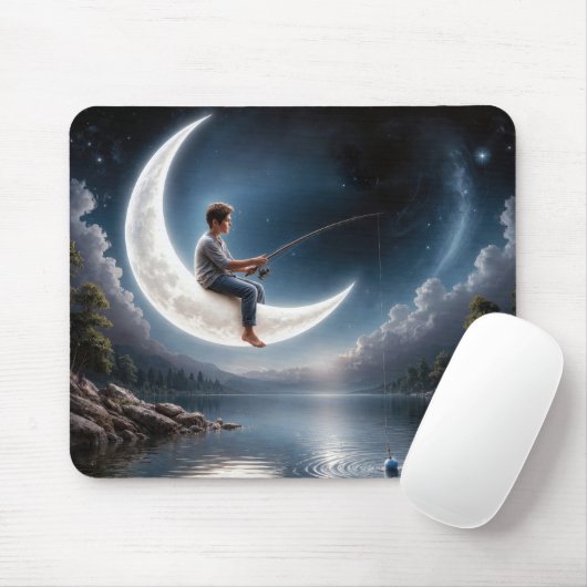 Junge fischt von einem Halbmond Mousepad (Mit Mouse)