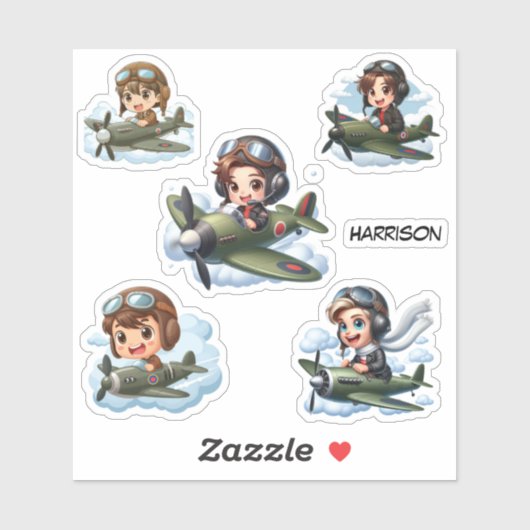 Junge fliegende Flugzeuge Kinder Personalisiertes Aufkleber (Blatt)