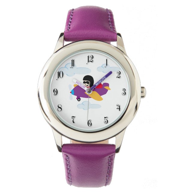 Junge fliegt mit dem Flugzeug Armbanduhr (Vorderseite)