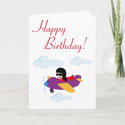 Junge fliegt mit dem Flugzeug Karte (Vorderseite)