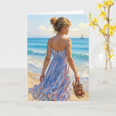 Junge Frau am Strand Karte (Gelbe Blume)