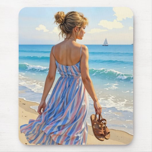 Junge Frau am Strand Mousepad (Vorne)