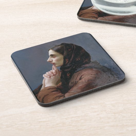 Junge Frau an Gebet, 1879 (Öl auf Leinwand) Untersetzer (Linke Seite)