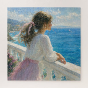 Junge Frau auf einem Meeresbalkon Impressionismus Puzzle