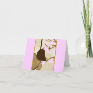 Junge Frau auf Shoji Screen SPRING Blank Note Karte