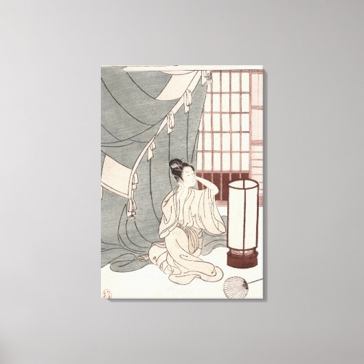Junge Frau, die durch ihr Moskitonetz kniete, 1766 Leinwanddruck (Vorderseite)