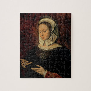 Junge Frau, die ein Buch der Stunden (Öl, liest Puzzle