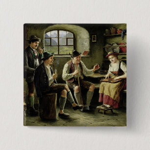 Junge Frau, die einen Zither spielt Button