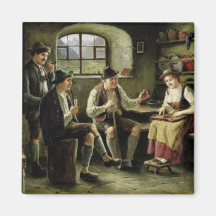 Junge Frau, die einen Zither spielt Magnet