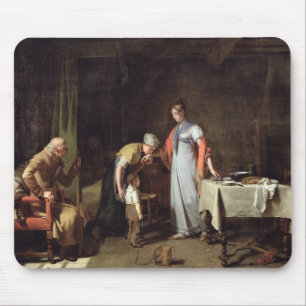 Junge Frau, die einer unglücklichen Familie hilft Mousepad