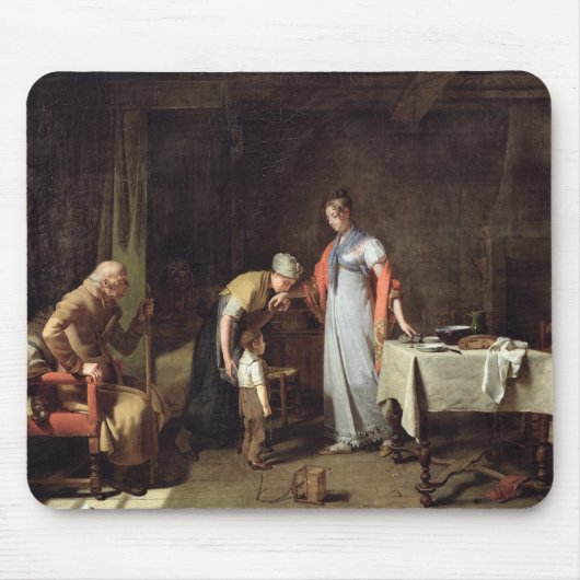 Junge Frau, die einer unglücklichen Familie hilft Mousepad (Vorne)