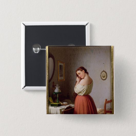 Junge Frau, die ihr Haar flicht Button (Vorne & Hinten)