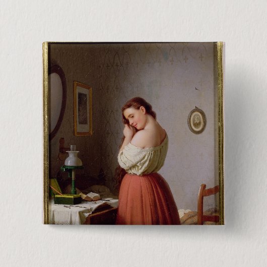 Junge Frau, die ihr Haar flicht Button (Vorderseite)