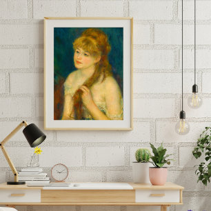 Junge Frau, die ihr Haar flicht von Renoir Poster