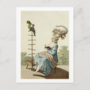 Junge Frau, die in einem Tageskleid mit Elabora li Postkarte