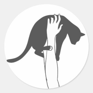 Junge Frau, die Katze hebt, wählt Hintergrundfarbe Runder Aufkleber