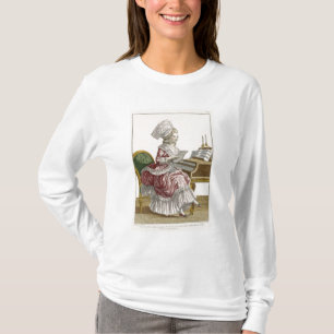 Junge Frau, die Musik an ihrem Cembalo, Winkel des T-Shirt