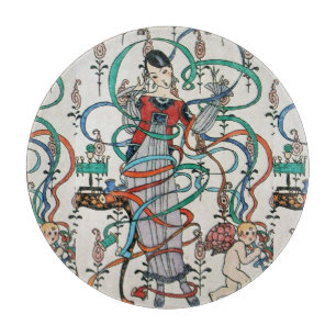 JUNGE FRAU, FARBENFROHE BANDAGEWIRBEL, CUPID Gebur Schneidebrett