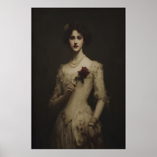 Junge Frau hält welke Rose, Gothic Victorian Poster