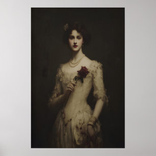 Junge Frau hält welke Rose, Gothic Victorian  Poster