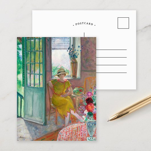 Junge Frau im blühenden Innern | Henri Lebasque Postkarte