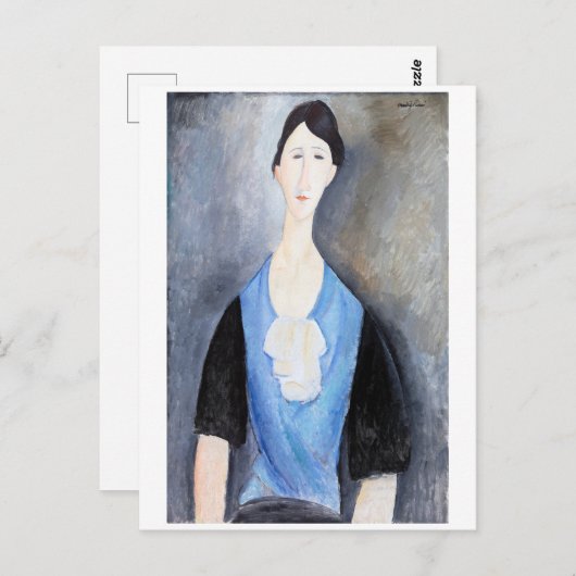 Junge Frau in Blau, Modigliani Postkarte (Vorne/Hinten)