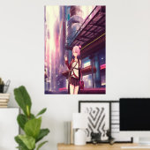 Junge Frau in der Stadt | AI Art Poster (Heimbüro)
