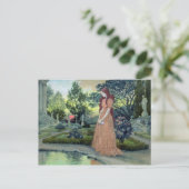 Junge Frau in einem Garten (w/c) Postkarte (Stehend Vorderseite)