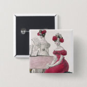 Junge Frau in einem Krepp-Abends-Kleid mit einem Button (Vorne & Hinten)