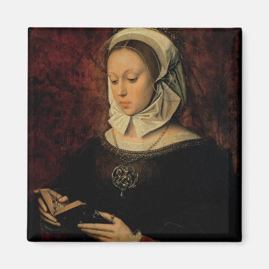 Junge Frau lesen ein Stundenbuch (Öl auf Tafel) Magnet (Vorne)