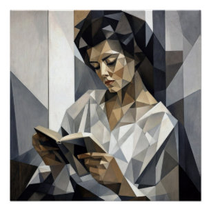 Junge Frau liest ein Buch Kubistische Kunstform Poster