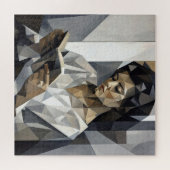 Junge Frau liest ein Buch Kubistische Kunstform Puzzle (Horizontal)