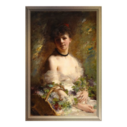 Junge Frau mit Blume Basket Fotodruck (Vorne)