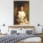 Junge Frau mit Blume Basket Leinwanddruck (Insitu (Schlafzimmer))