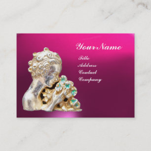 JUNGE FRAU MIT BLUMENMONOGRAMM Gold,Rosa Fuchsie Visitenkarte