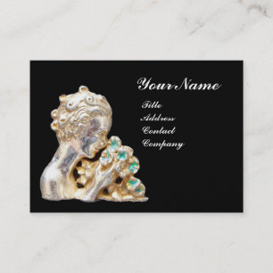 JUNGE FRAU MIT BLUMENMONOGRAMM Gold, Schwarz, Blau Visitenkarte