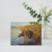 Junge Frau mit Büffel-Postkarte Postkarte (Stehend Vorderseite)