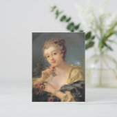 Junge Frau mit einem Blumenstrauß der Rosen Postkarte (Stehend Vorderseite)