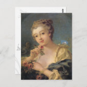 Junge Frau mit einem Blumenstrauß der Rosen Postkarte (Vorne/Hinten)