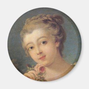 Junge Frau mit einem Bouquet von Rose im Detail Magnet