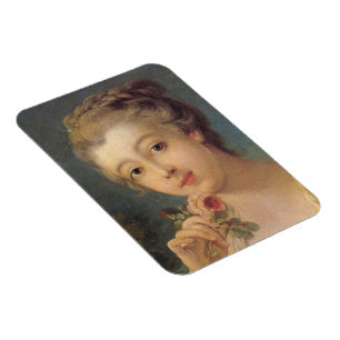 Junge Frau mit einem Bouquet von Rose im Detail Magnet