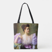 Junge Frau mit einem Hydrangeas-Bouquet Tasche (Rückseite)