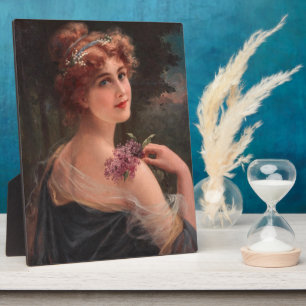 Junge Frau mit einem Sprig von Lilac Fotoplatte