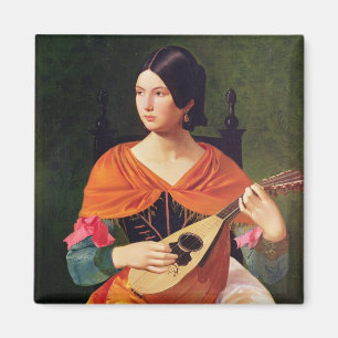 Junge Frau mit einer Mandoline, 1845-47 Magnet
